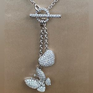 Crivellli 18kwhite gold diamond toggle charm necklace 20” stunning !